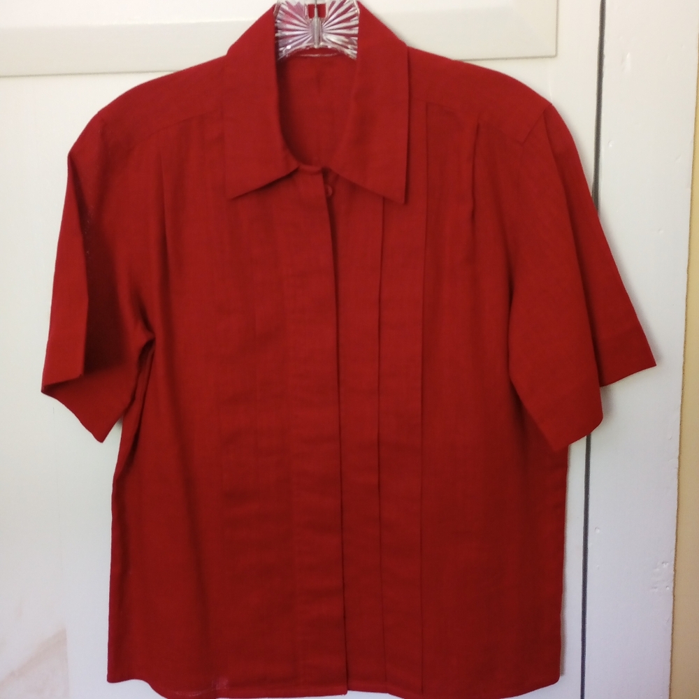 Dark Red 100% Linen Short Sleeve Shirt